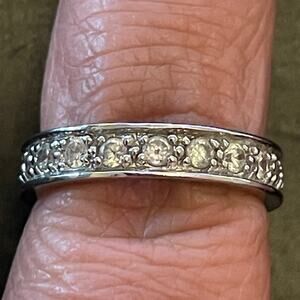 Rhodium over 925 Sterling Silver with Cubic Zirconia Encrusted Band, Size 5
